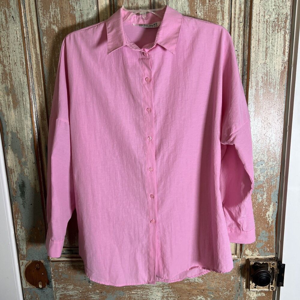 Big Dart Button Down Pink Long Sleeve Lightweight Blouse UK 12 /US 8 Pink
